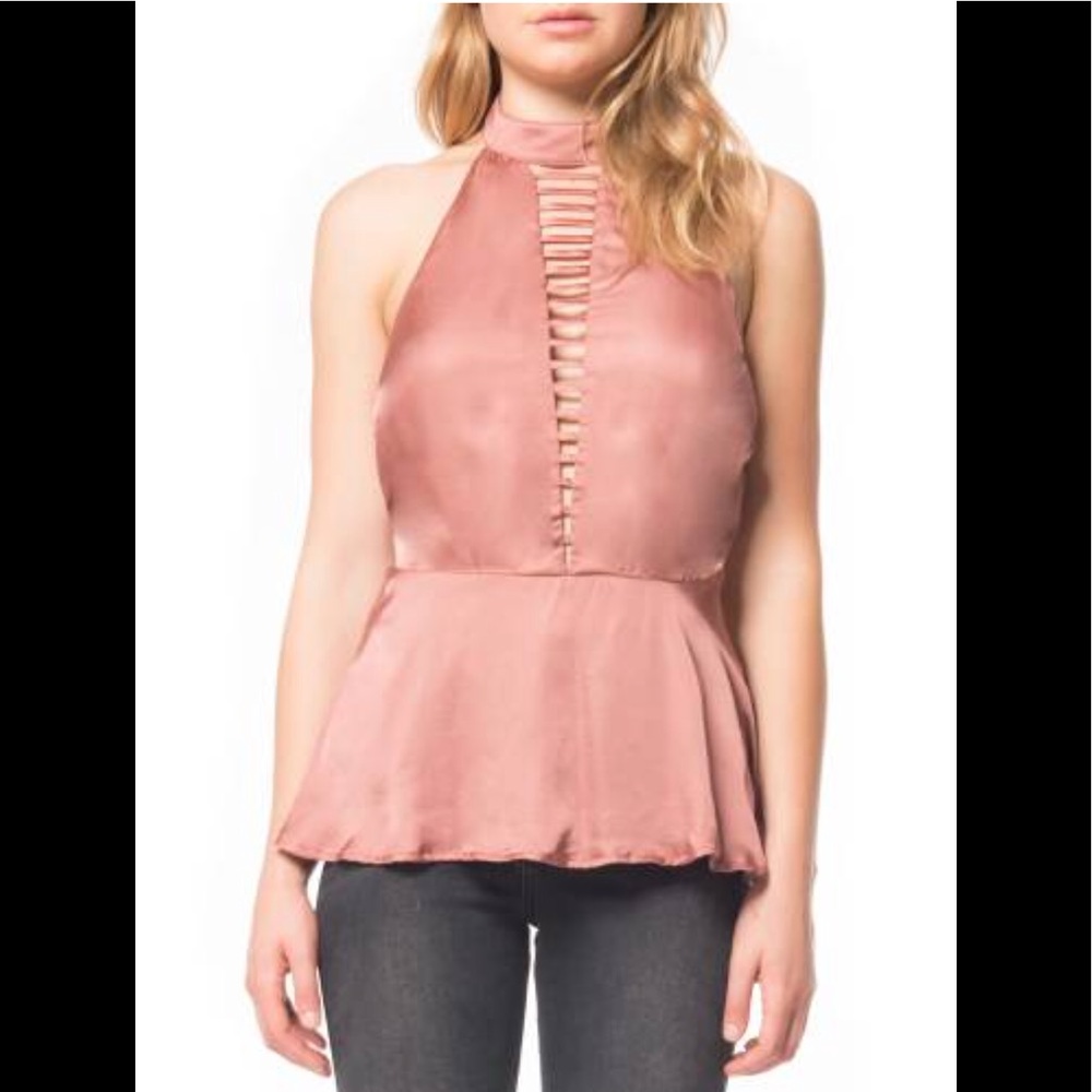 Willow and Clay Halter Satin Tank -S Rose